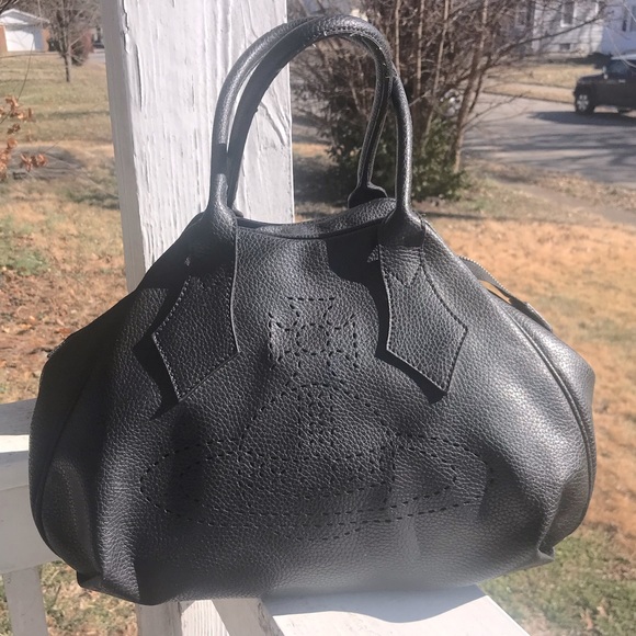 Vivienne Westwood Handbags - Vivienne Westwood Black Leather Bowling Bag Imprinted Orb Silver Zip
